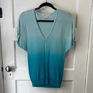 Michael Kord Blue Gradient ombré V-Neck Sweater